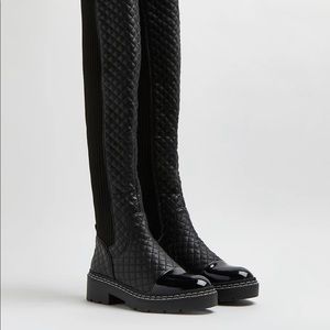 Black Quilted Knee High Boots